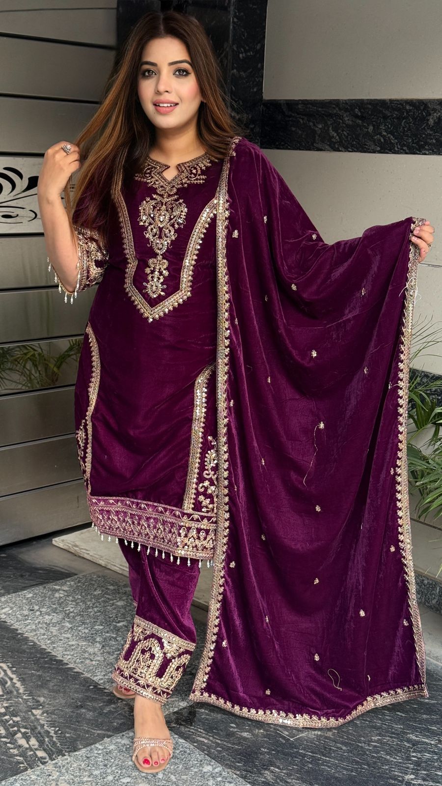 Meriva Velvet Suit Set- Purple, Blue, Maroon, Black