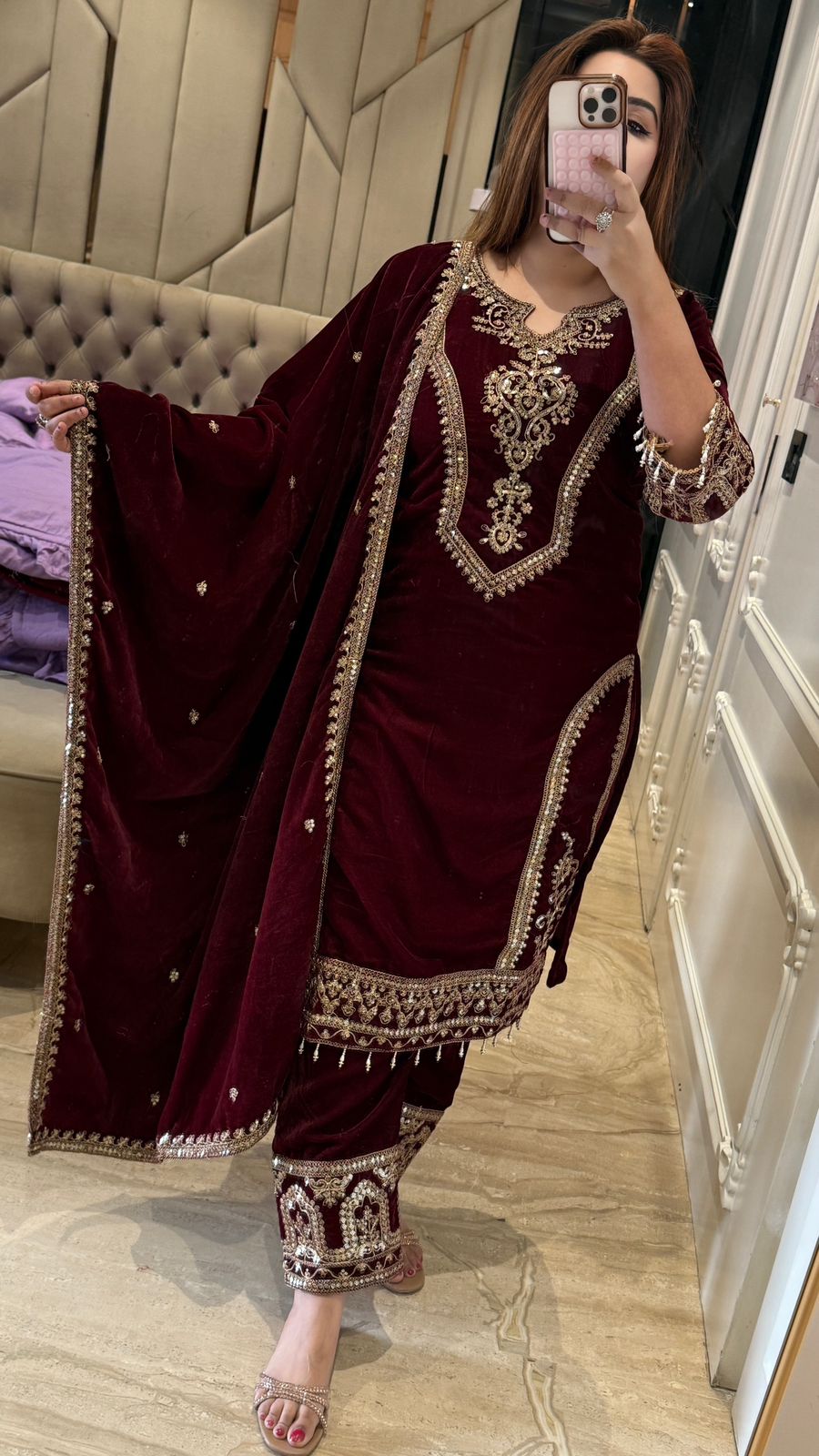 Meriva Velvet Suit Set- Purple, Blue, Maroon, Black