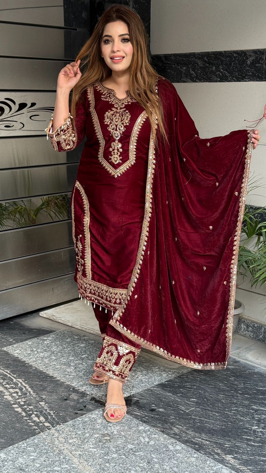 Meriva Velvet Suit Set- Purple, Blue, Maroon, Black