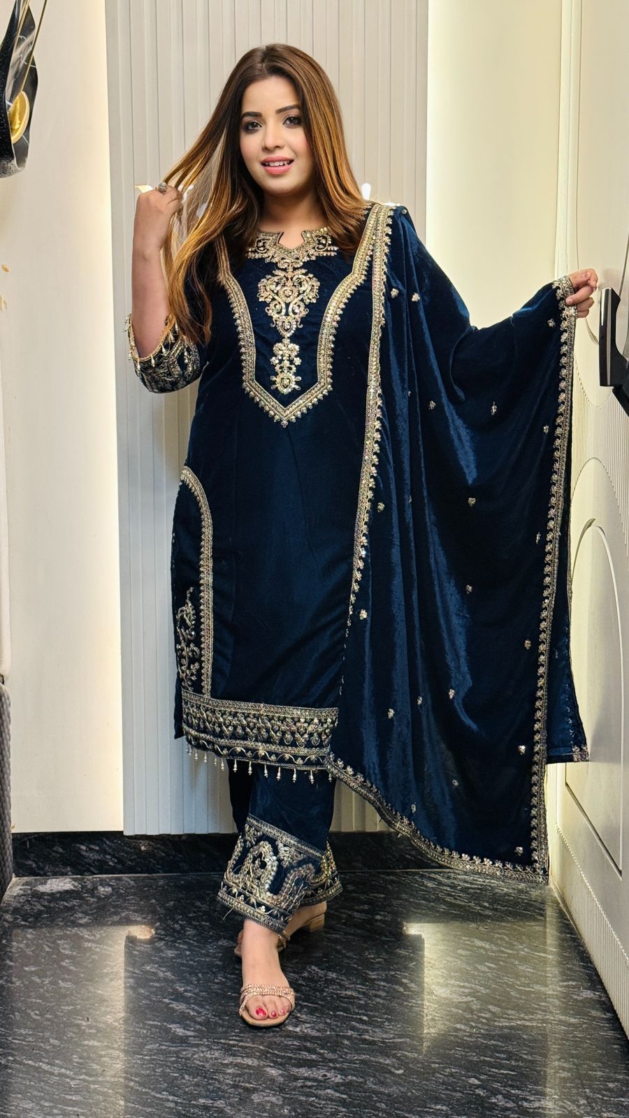 Meriva Velvet Suit Set- Purple, Blue, Maroon, Black