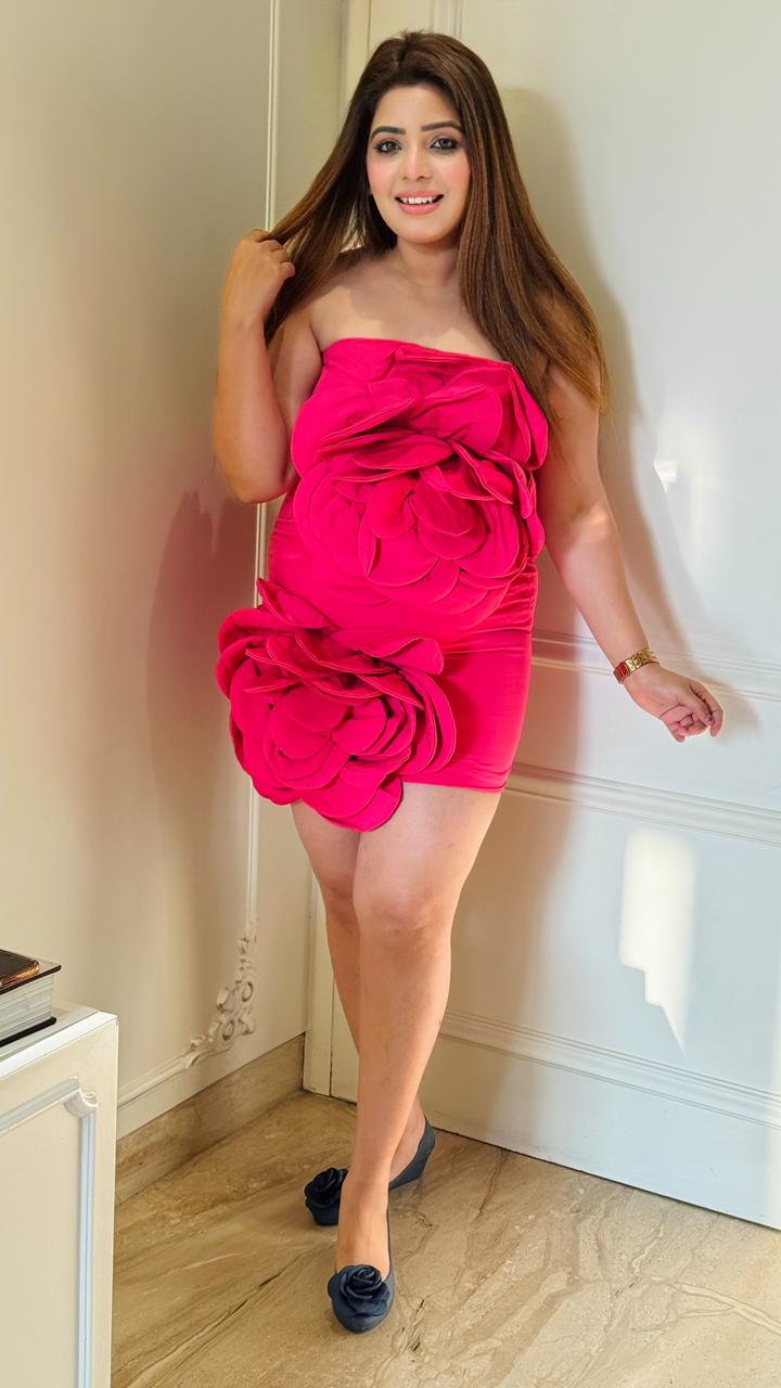 Florenza Off-Shoulder Dress- Black, Magenta, Yellow