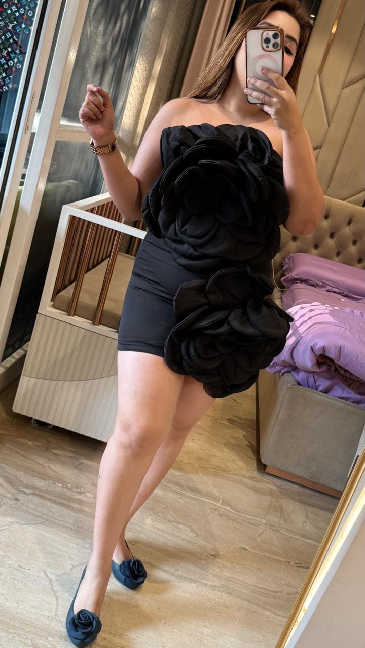 Florenza Off-Shoulder Dress- Black, Magenta, Yellow