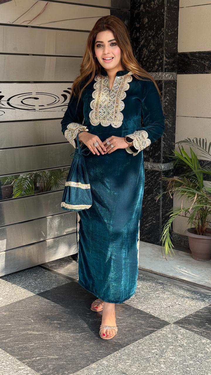 Sarvella Long Kaftan- Green, Purple