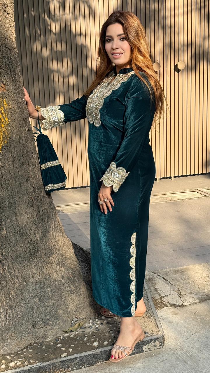 Sarvella Long Kaftan- Green, Purple