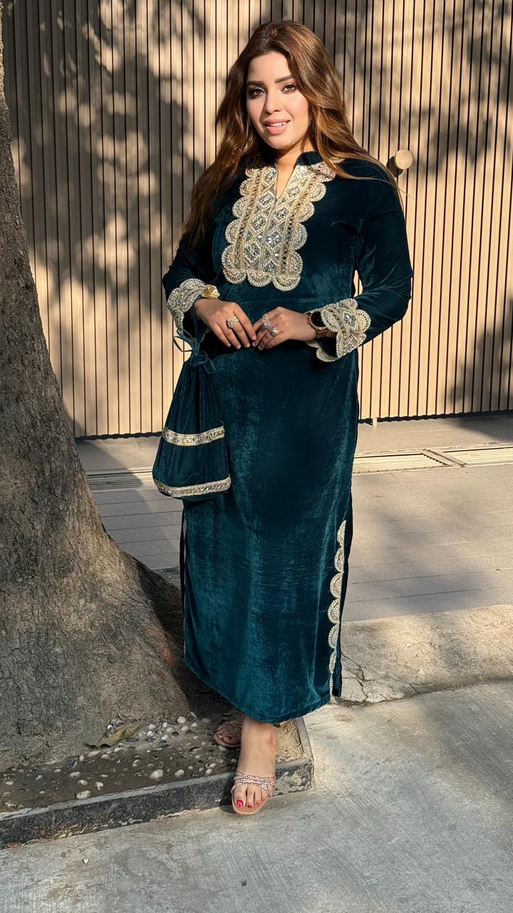 Sarvella Long Kaftan- Green, Purple