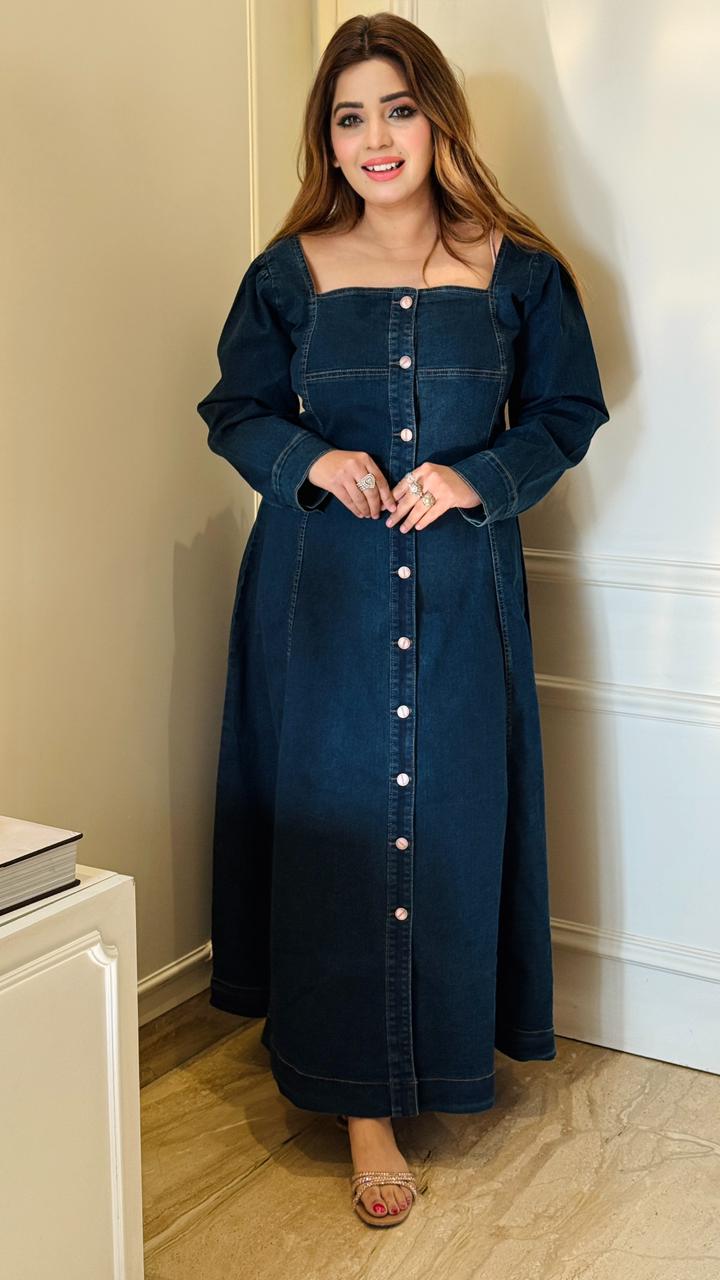 Denvora Denim Dress- Navy, Grey