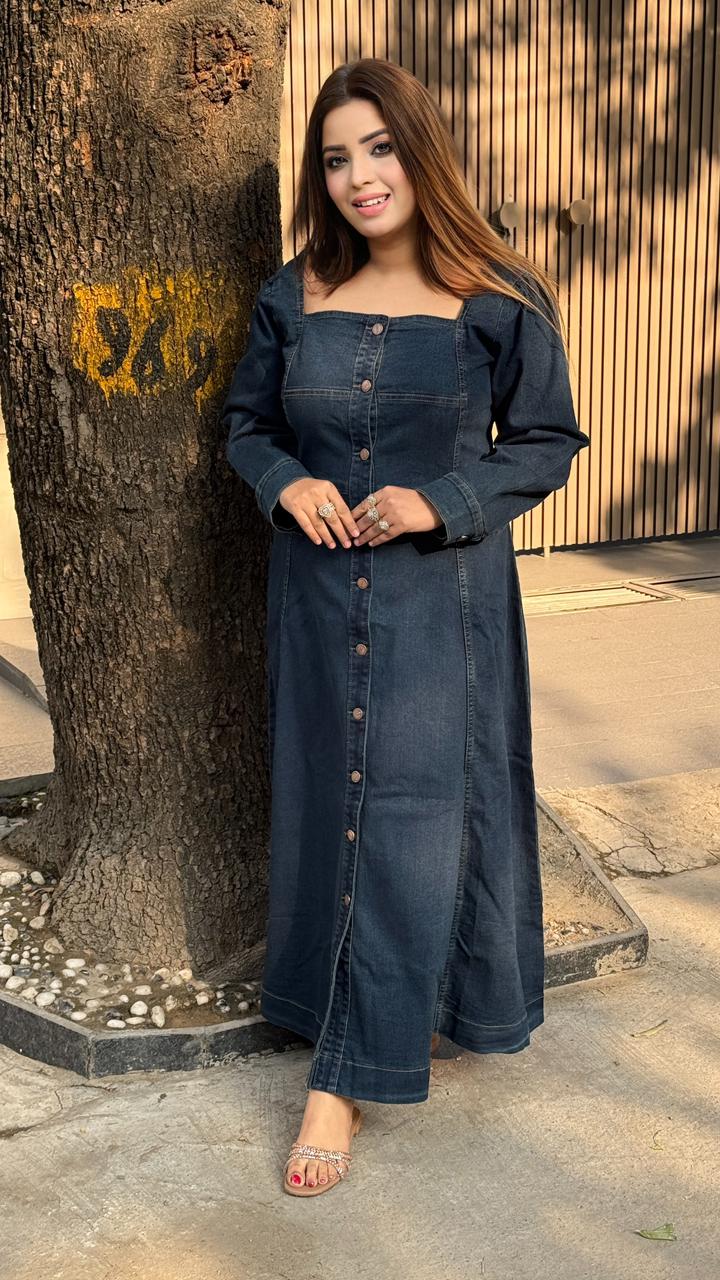 Denvora Denim Dress- Navy, Grey