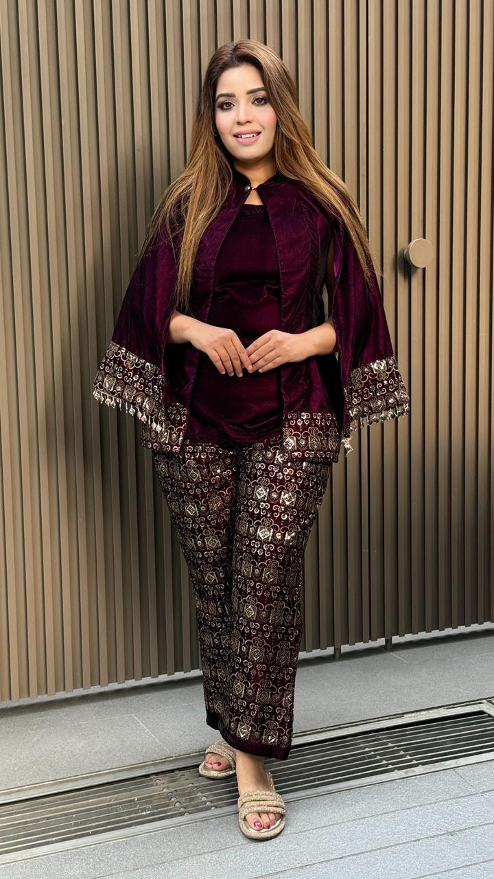 Seraphina Velvet Cordset -Wine