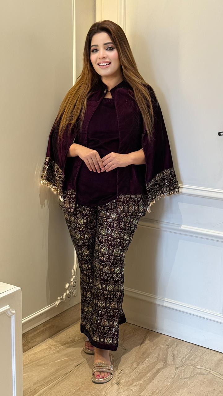 Seraphina Velvet Cordset -Wine