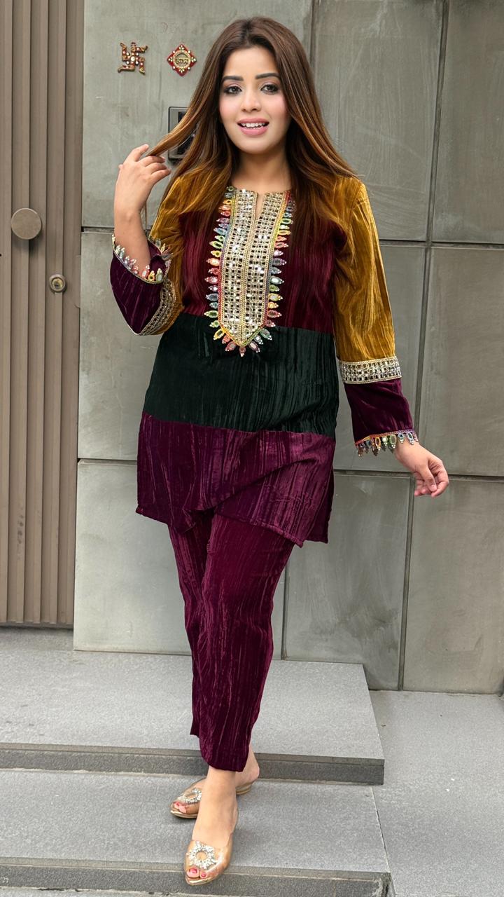 Veloura Multi-Crinkled Cordset- Mustard, Blue