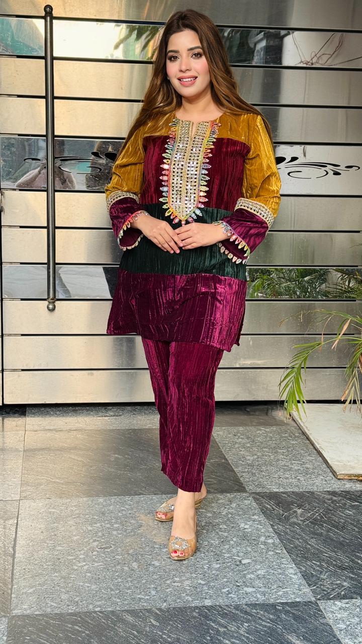 Veloura Multi-Crinkled Cordset- Mustard, Blue