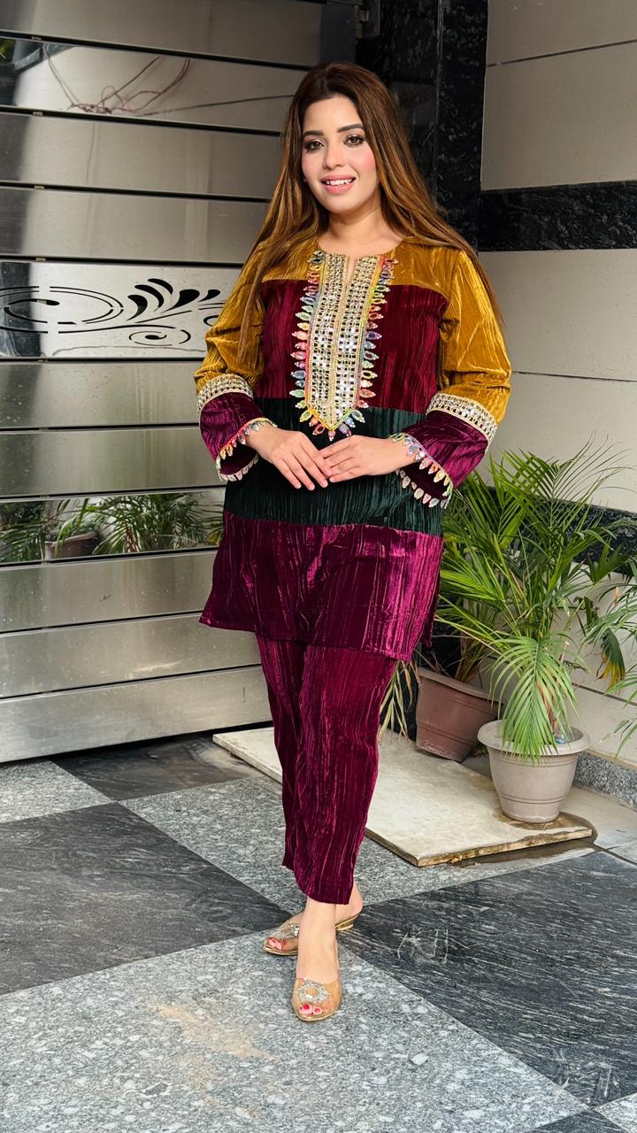 Veloura Multi-Crinkled Cordset- Mustard, Blue