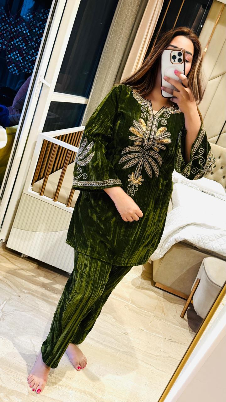 Vellara Bell Bottom Cordset- Blue, Green