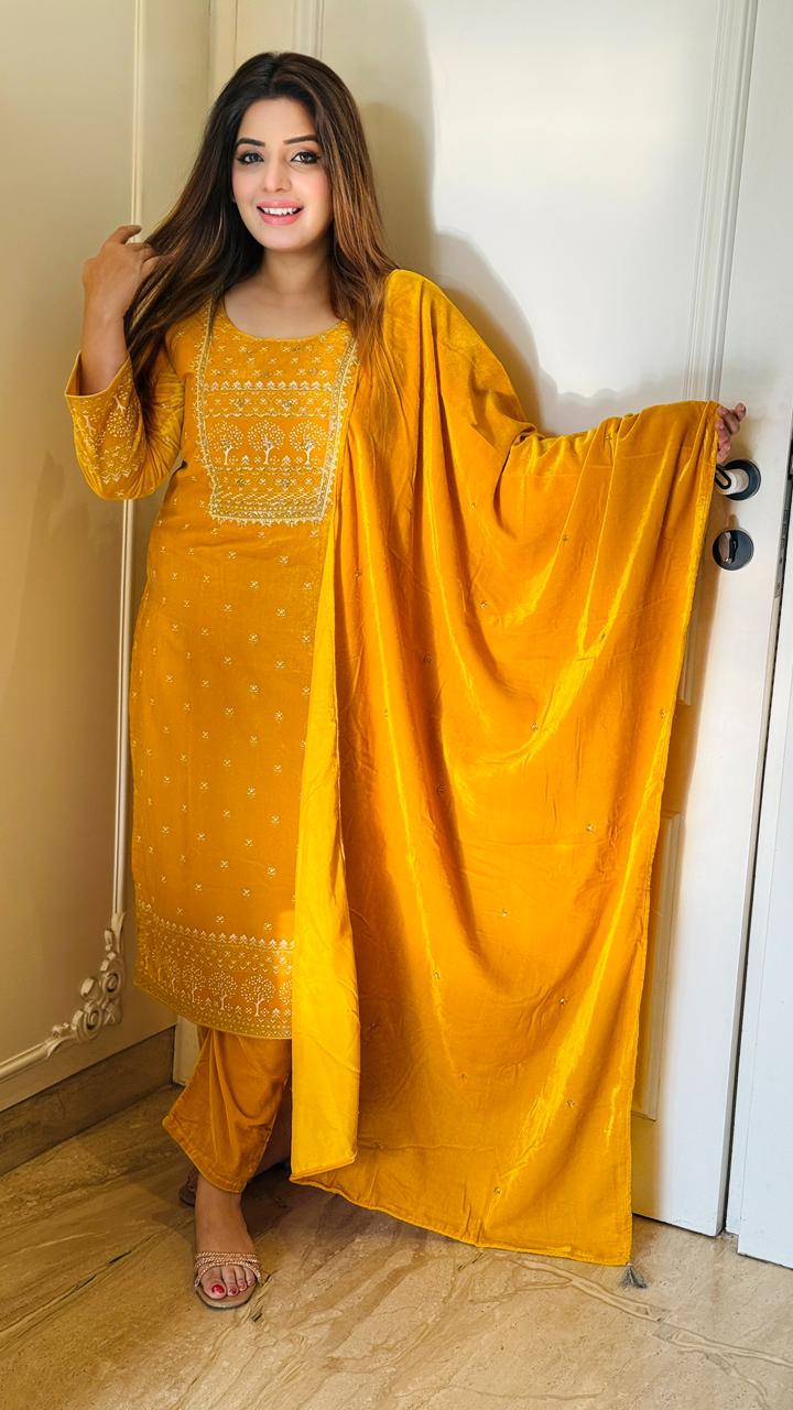 Elsinora Velvet Suit Set- Mustard