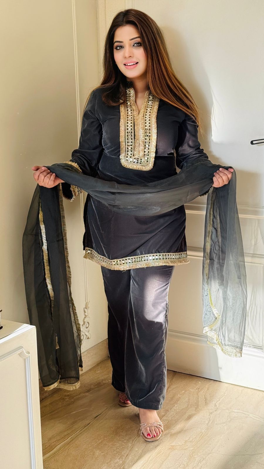 Venessa Velvet Suit Set- Grey, Purple, Black