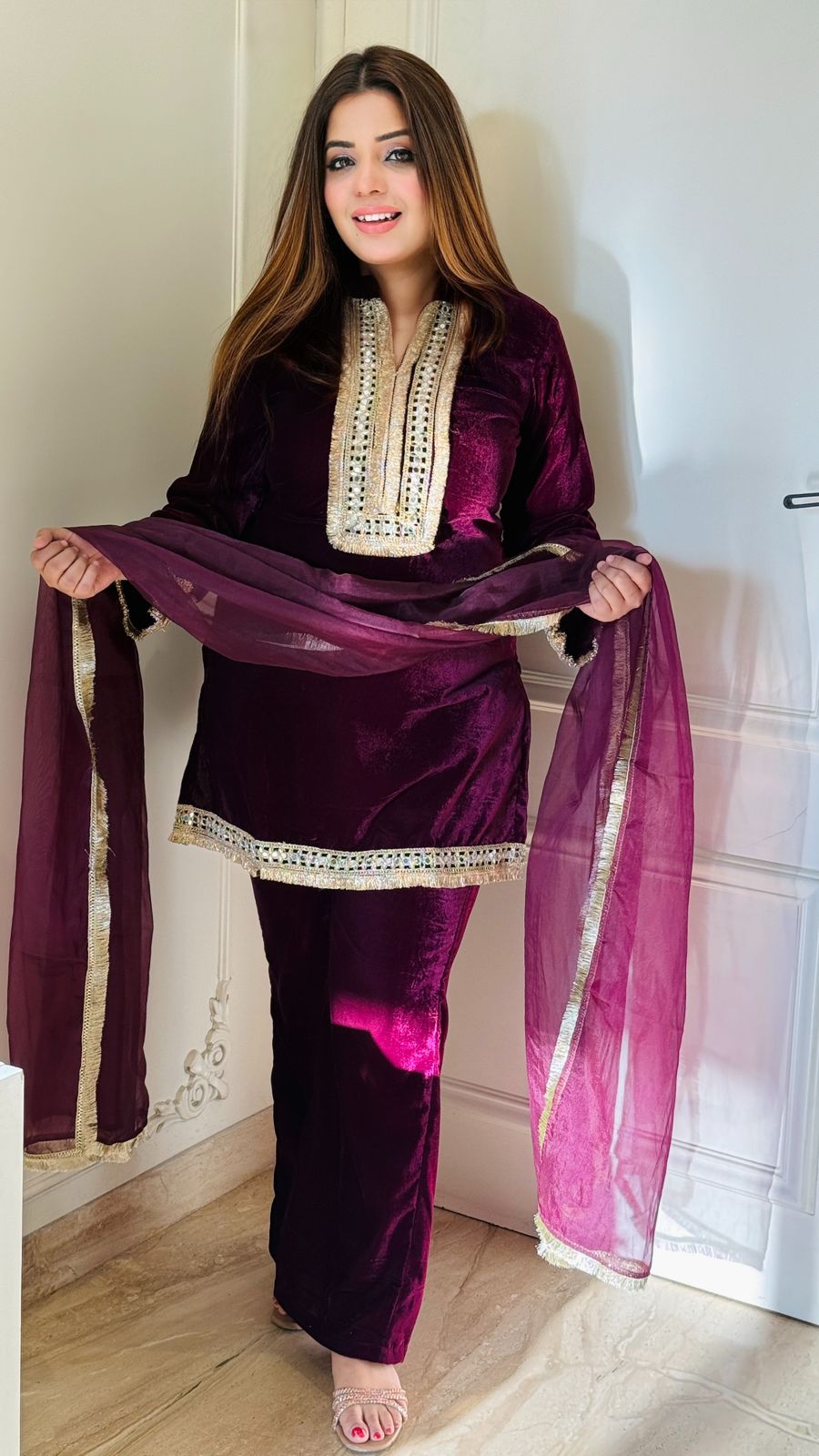 Venessa Velvet Suit Set- Grey, Purple, Black