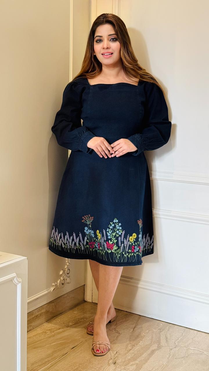 Denlura Denim Midi- Navy, Blue