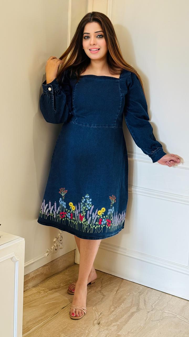 Denlura Denim Midi- Navy, Blue