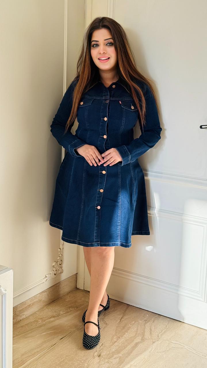 Denvera Denim Midi Dress- Blue, Navy