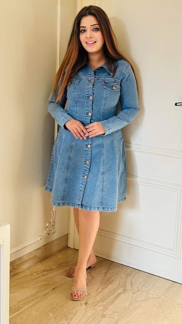 Denvera Denim Midi Dress- Blue, Navy