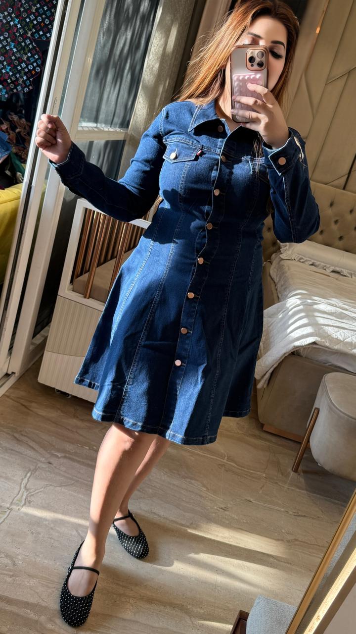 Denvera Denim Midi Dress- Blue, Navy