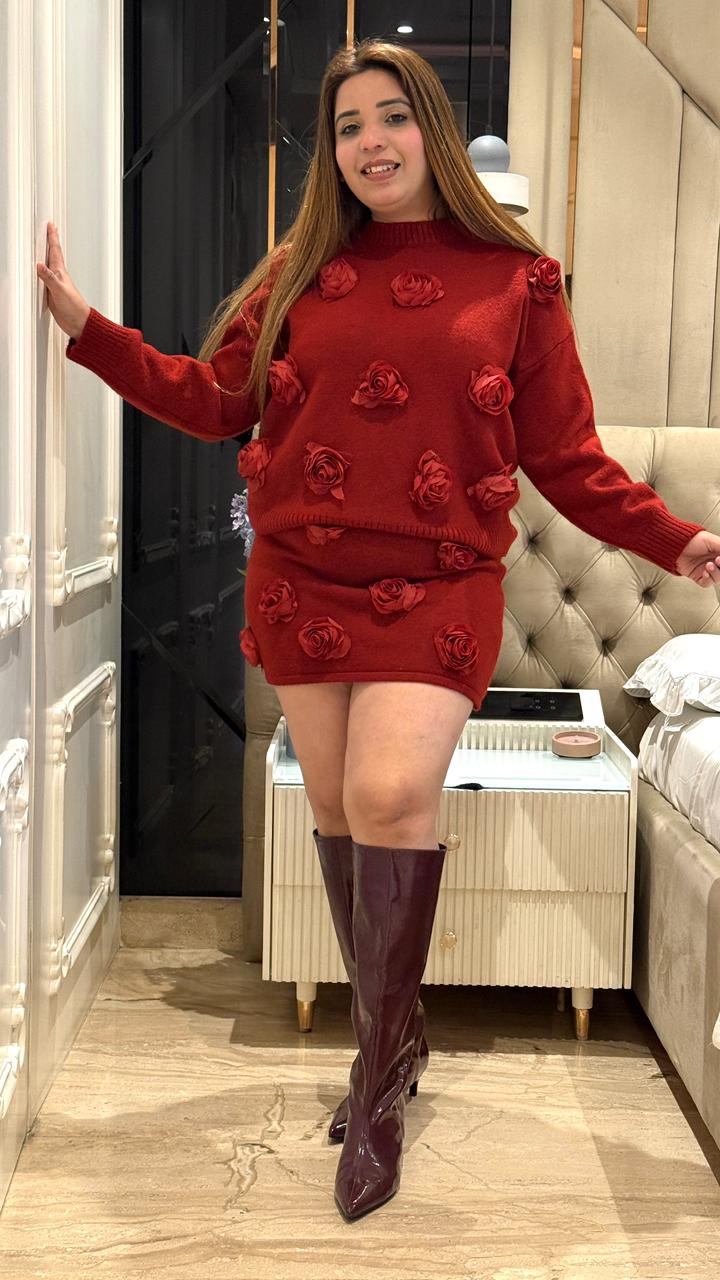 Florique Woolen Set- Red, Black, White, Brown