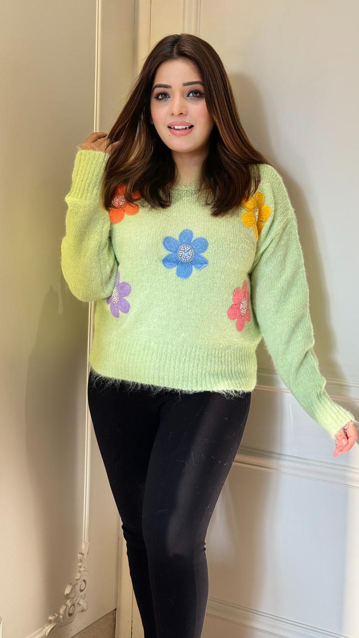 Florea Woolen Sweater- Green, Black, Blue