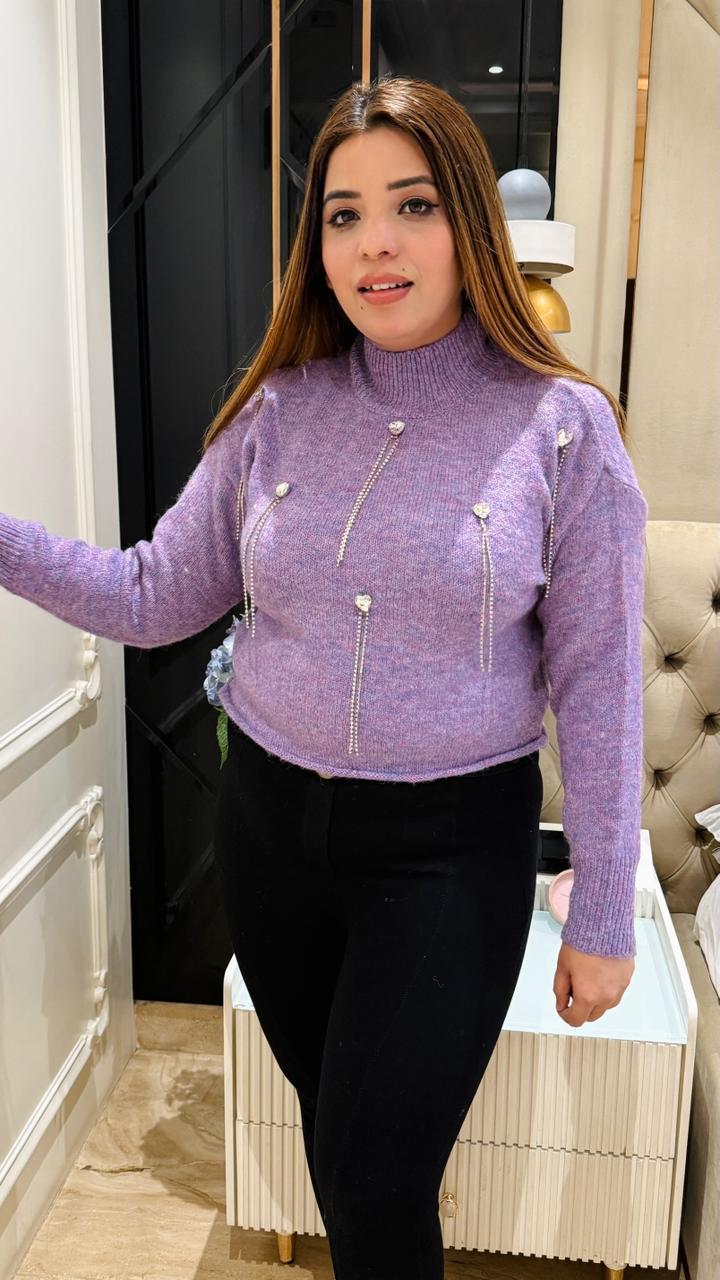 Stellara Woolen Sweater- Purple, Black, Red