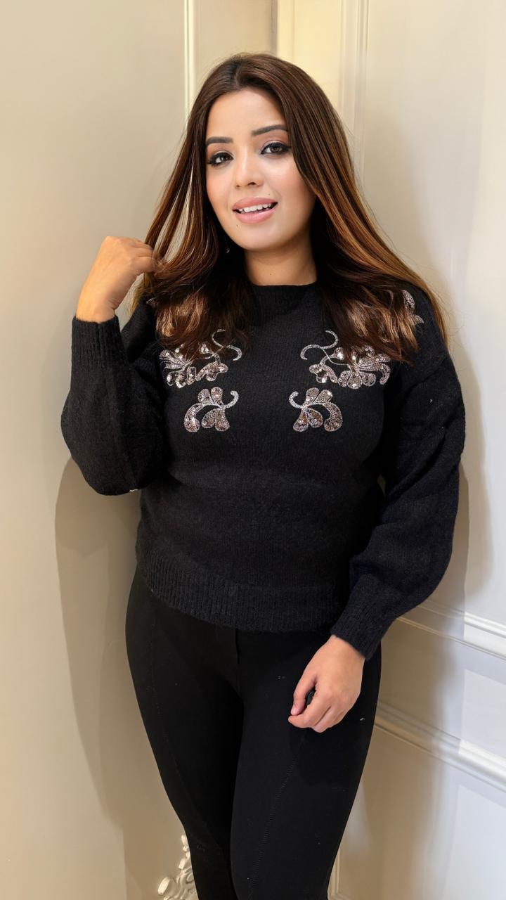 Aurielle Woolen Sweater- Black, Pink