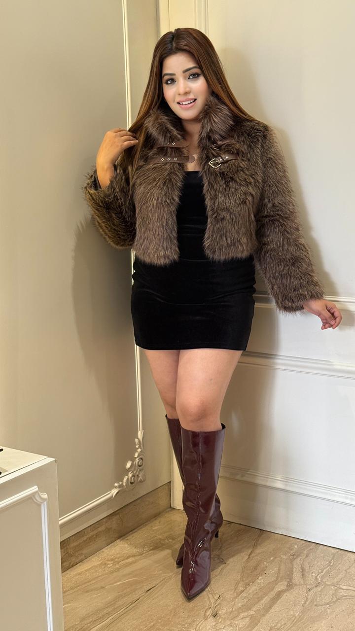 Furique Fur Jacket- Brown, Grey