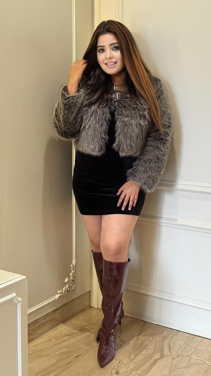 Furique Fur Jacket- Brown, Grey