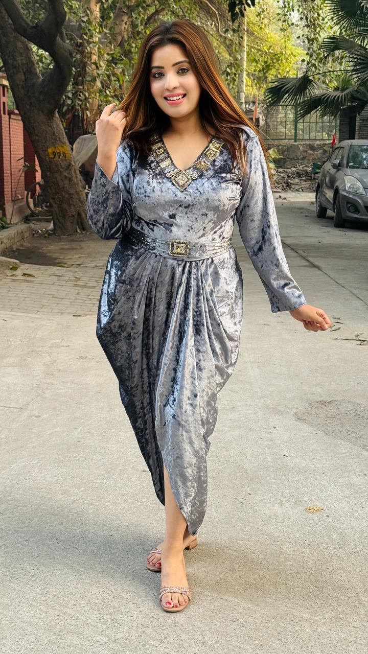 Tulivora Indo-Western Outfit- Black, Grey