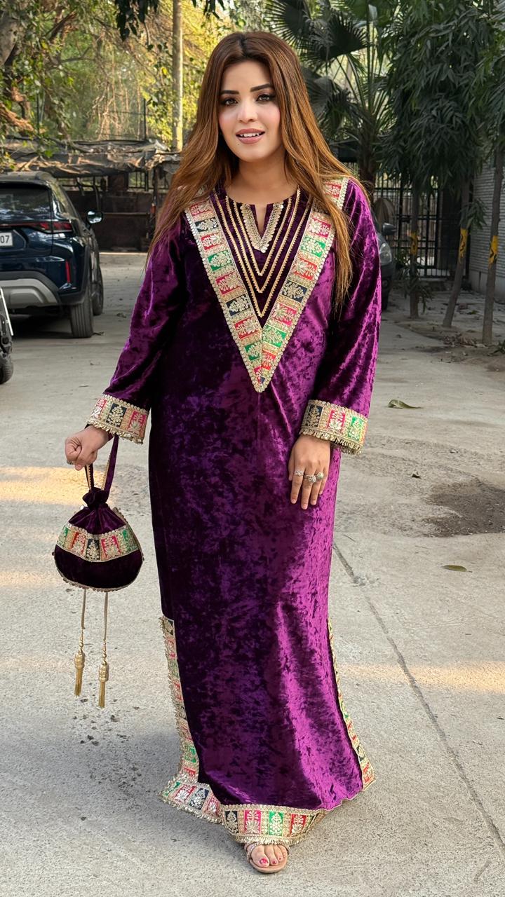 Velvora Velvet Long Kaftan- Blue, Purple, Lavender