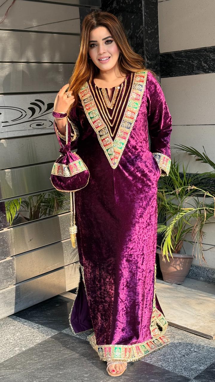 Velvora Velvet Long Kaftan- Blue, Purple, Lavender