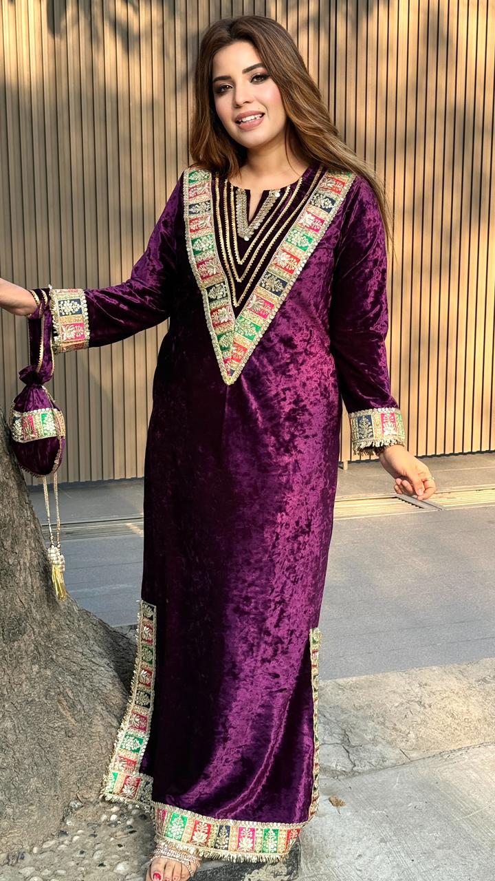 Velvora Velvet Long Kaftan- Blue, Purple, Lavender