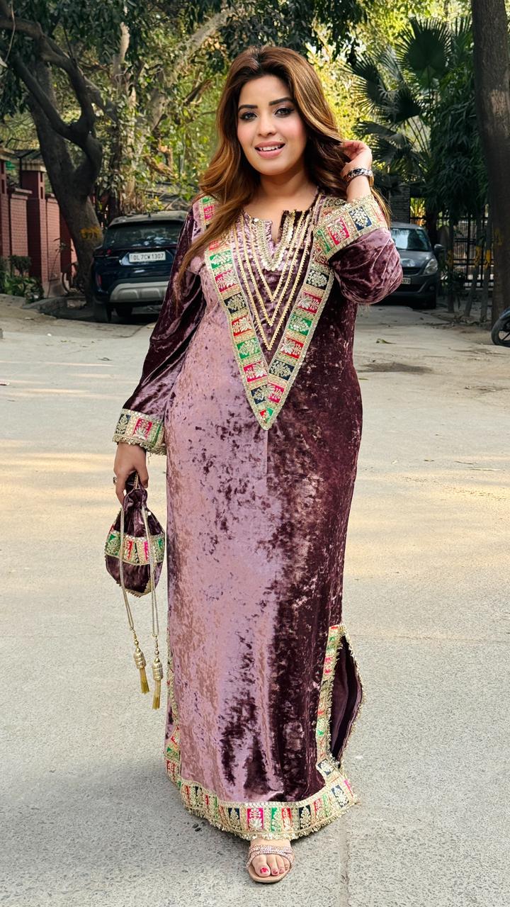 Velvora Velvet Long Kaftan- Blue, Purple, Lavender