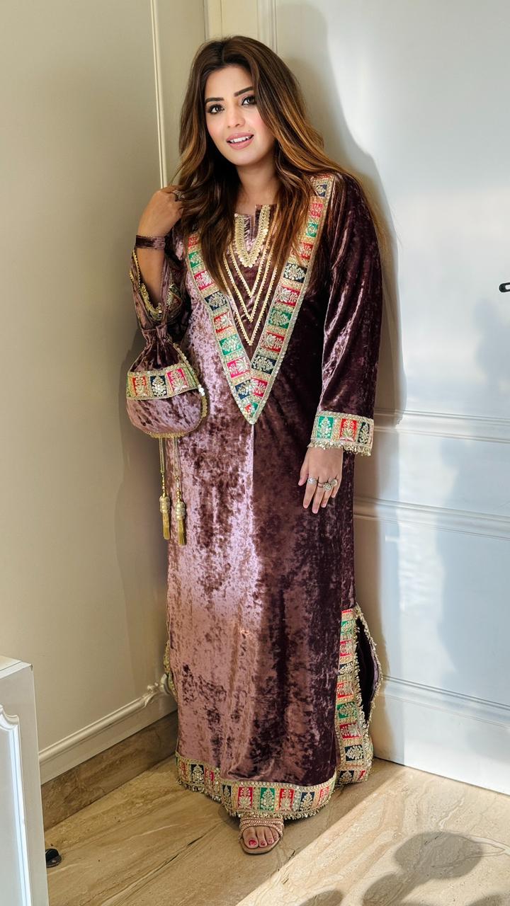 Velvora Velvet Long Kaftan- Blue, Purple, Lavender