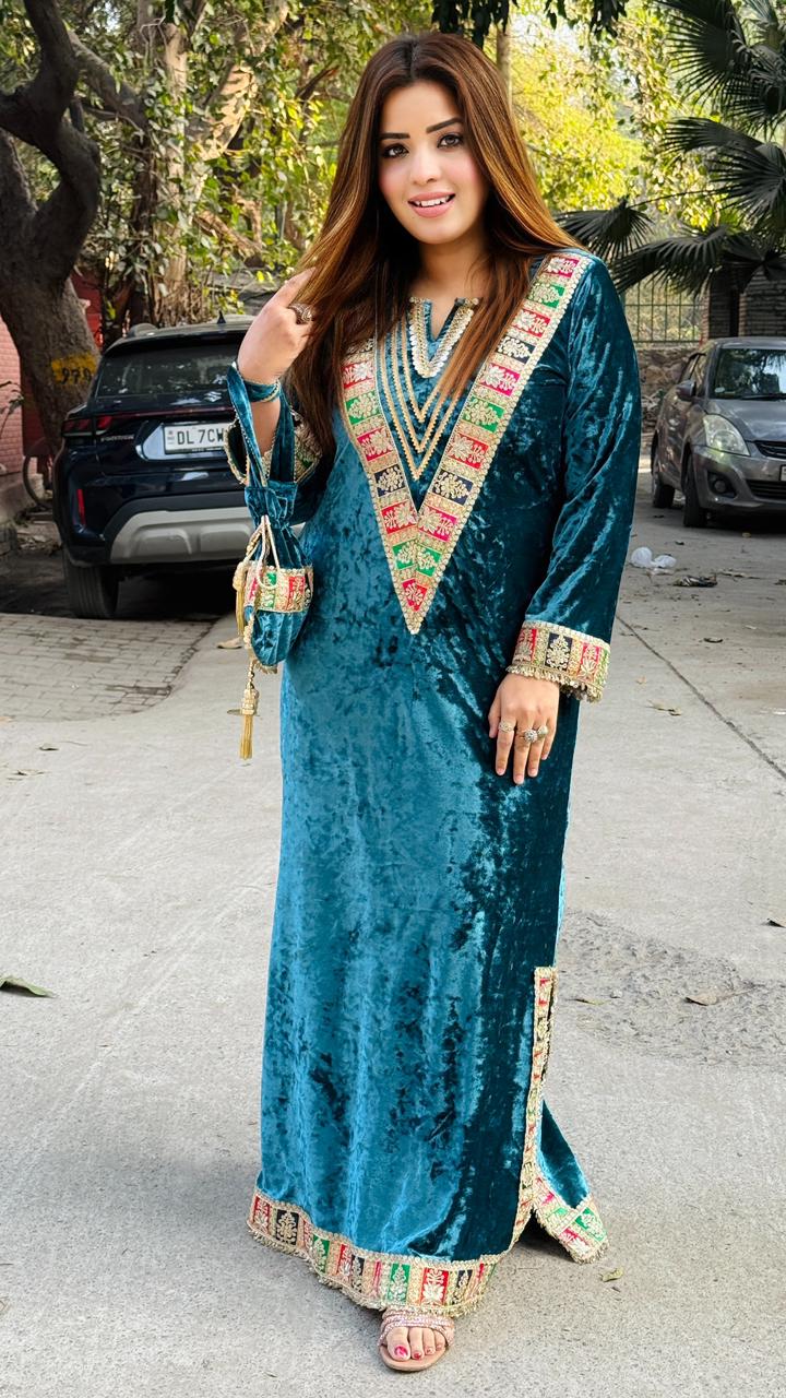 Velvora Velvet Long Kaftan- Blue, Purple, Lavender