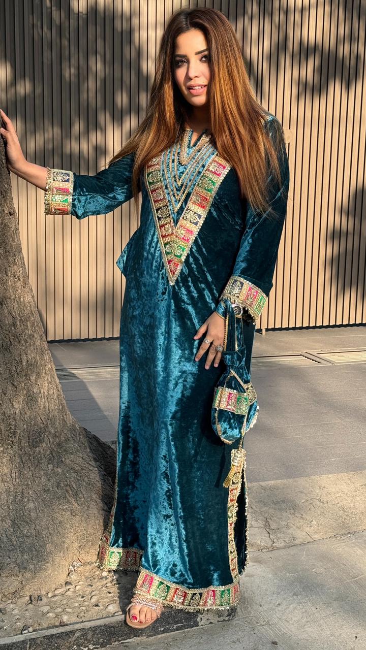 Velvora Velvet Long Kaftan- Blue, Purple, Lavender