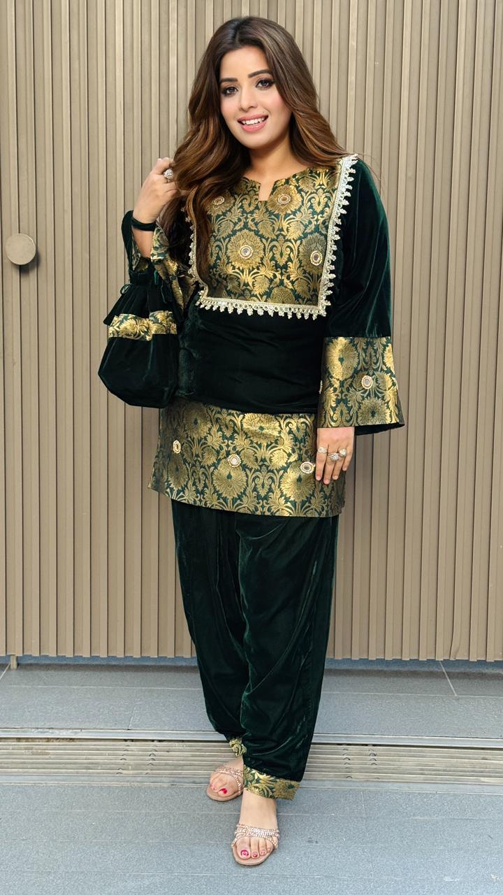 Zareeva Farshi Salwar Set- Black, Green