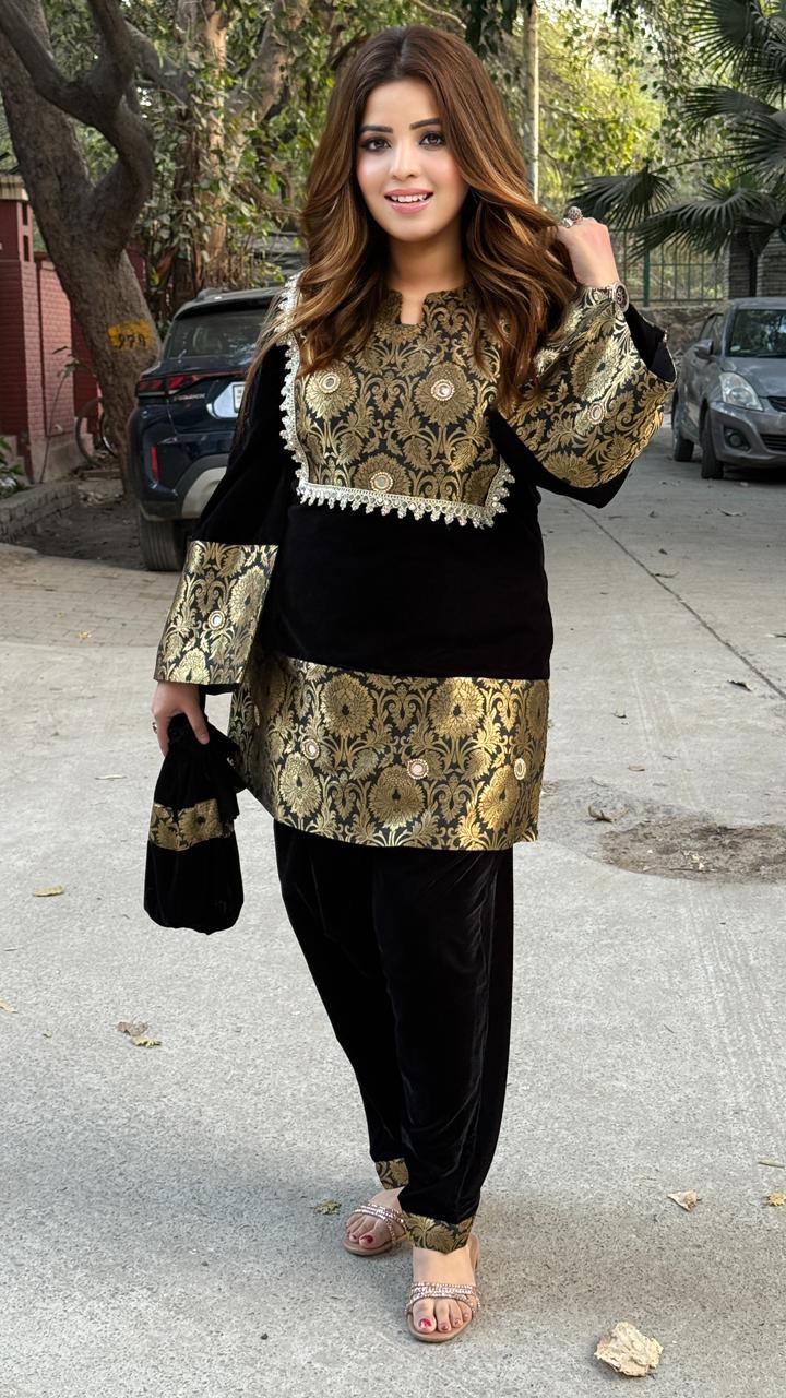 Zareeva Farshi Salwar Set- Black, Green