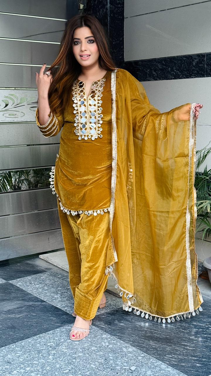 Noorvia Farshi Suit Set- Purple, Pink, Mustard, Black