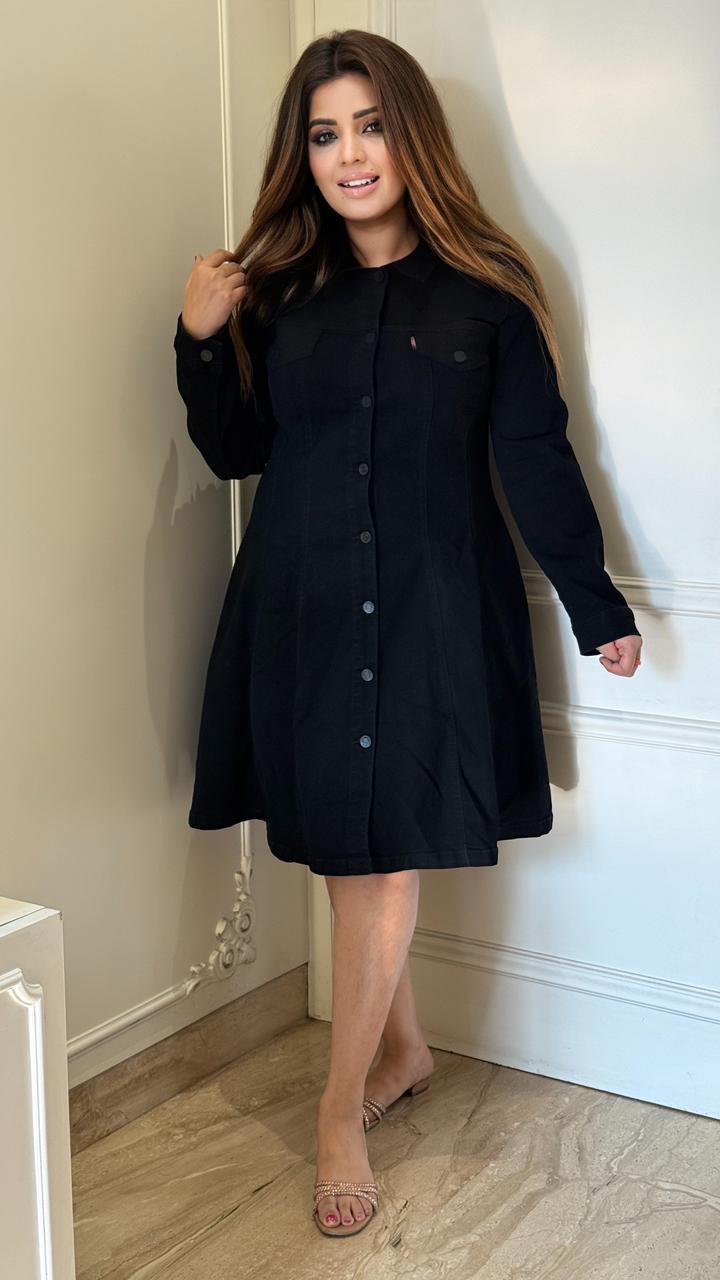 Alara Denim Midi Dress- Black