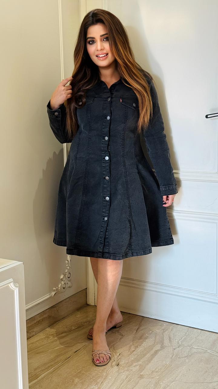 Alara Denim Midi Dress- Black