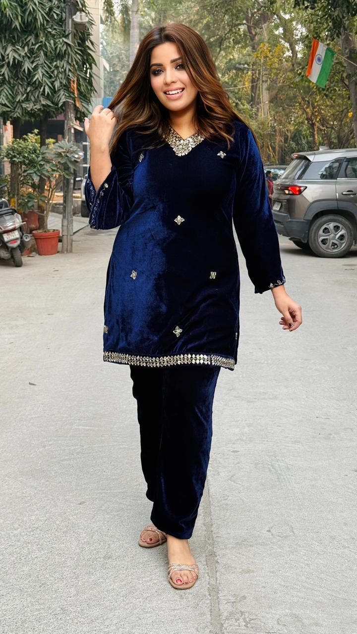 Efsun Velvet Cordset- Navy, Orange