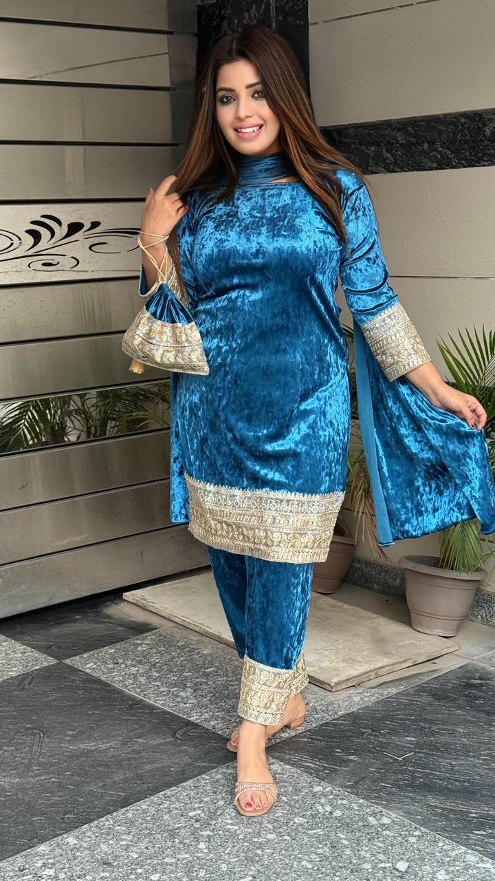Asena Velvet Suit Set- Blue