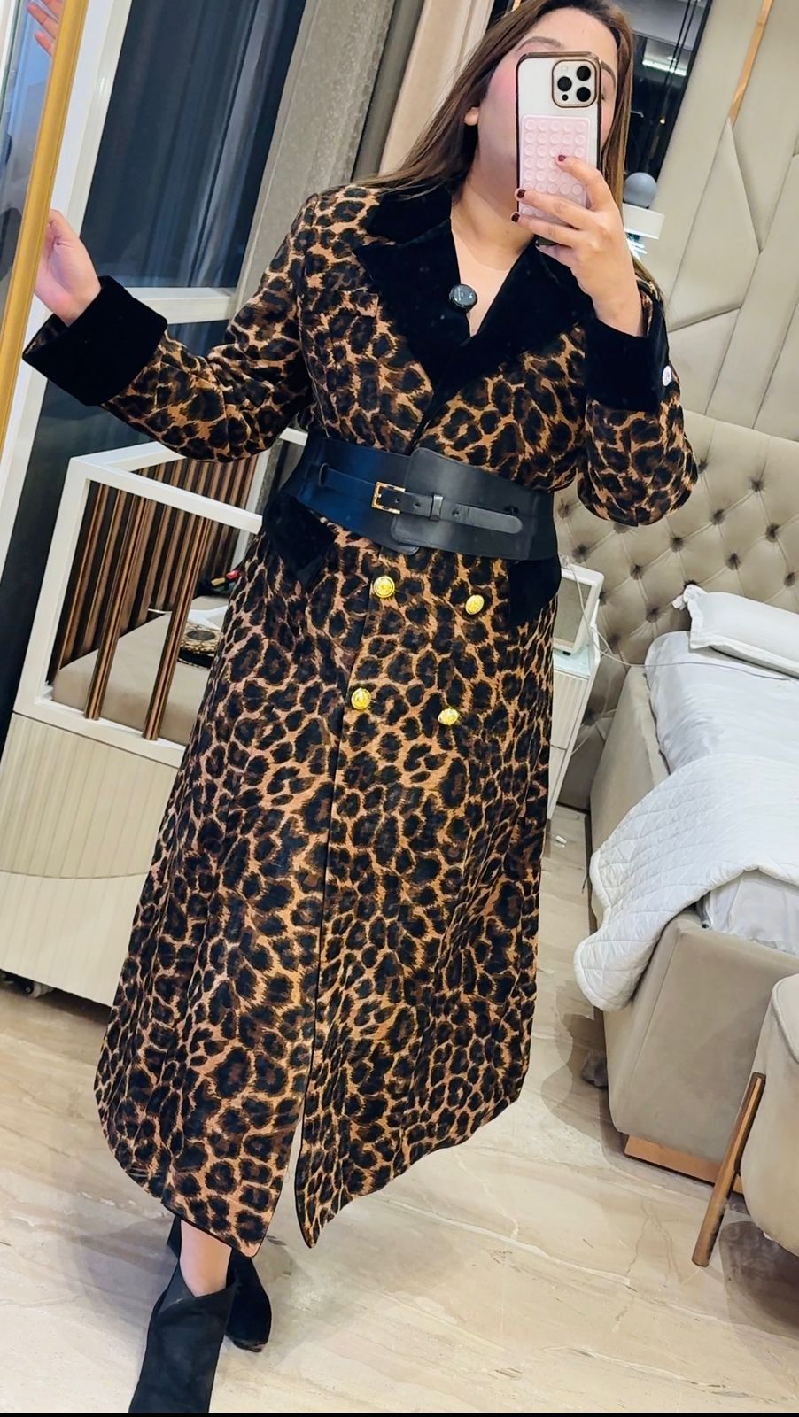 Nazan Warm Long Leopard Coat