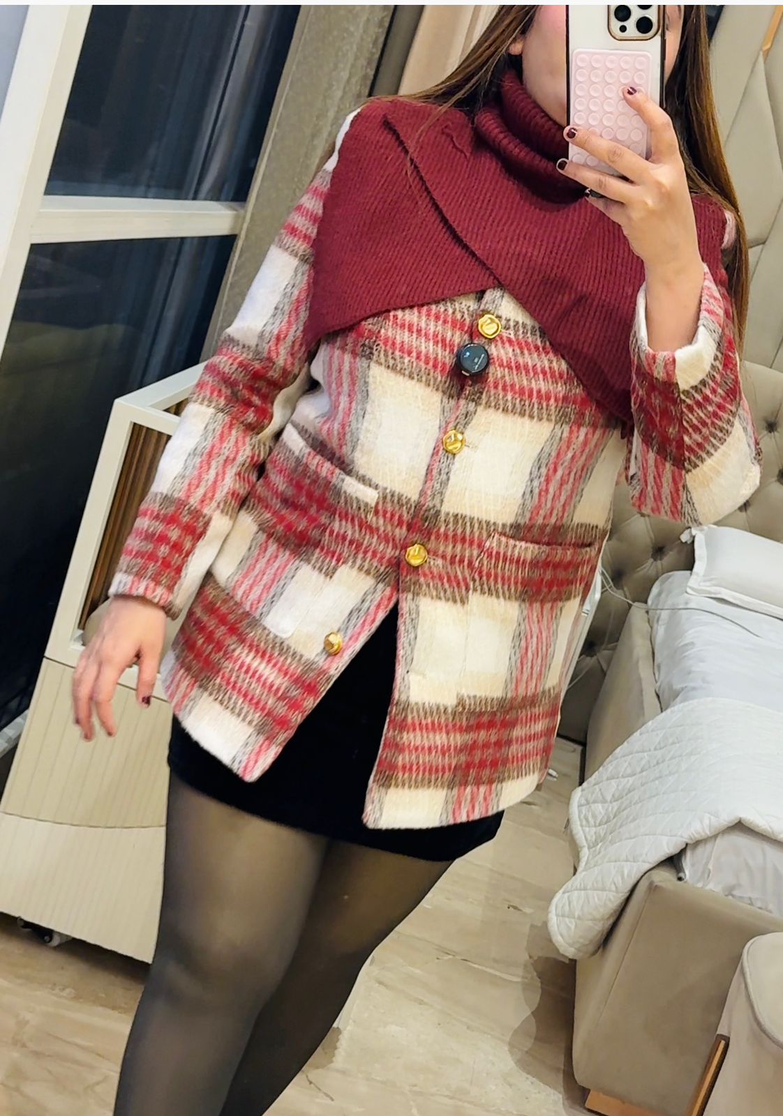 Lorin Woolen Coat- Black, Maroon