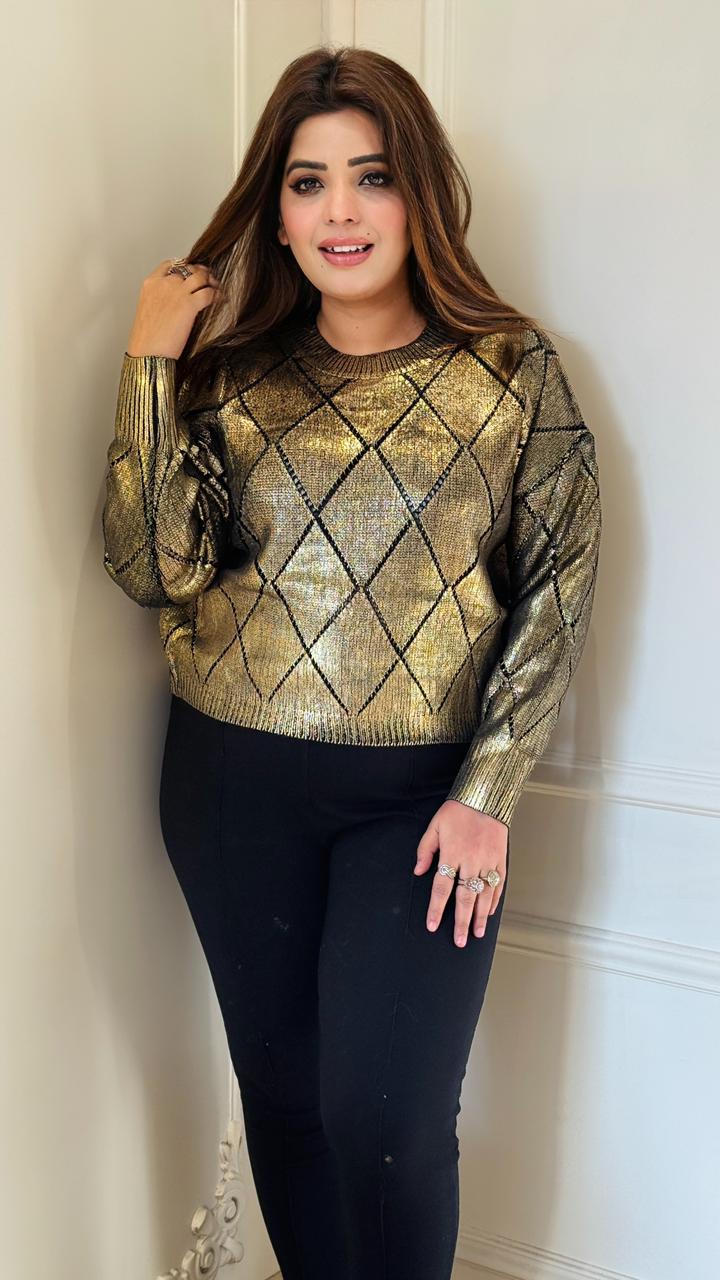 Ayliz Woolen Sweater- Grey, Purple, Gold