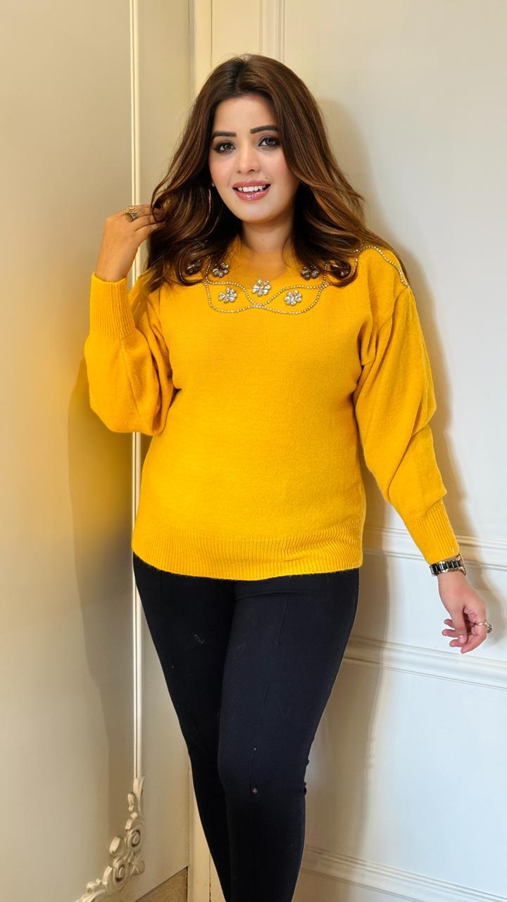 Nilay Woolen Sweater- Yellow, Green